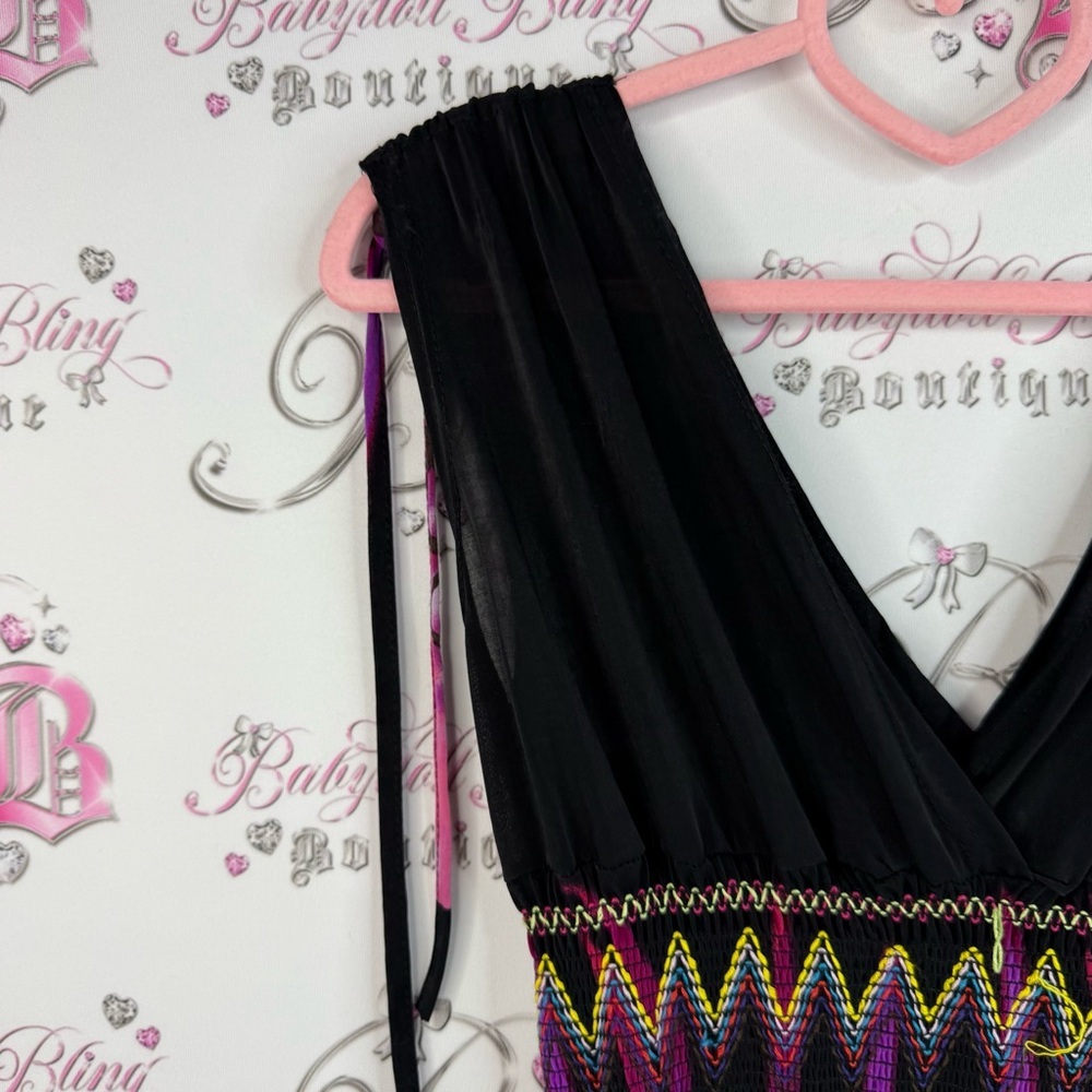 Thailand dress smocked feather style Aztec Elegant Black and Purple Dress - Picture 7 of 9